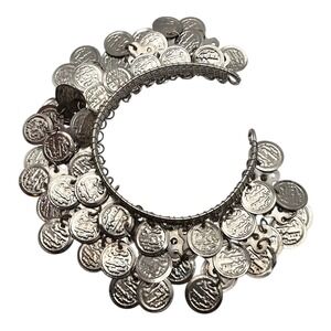 Ottoman-inspired Middle Eastern-style silver-tone C-shaped cuff bracelet Coins
